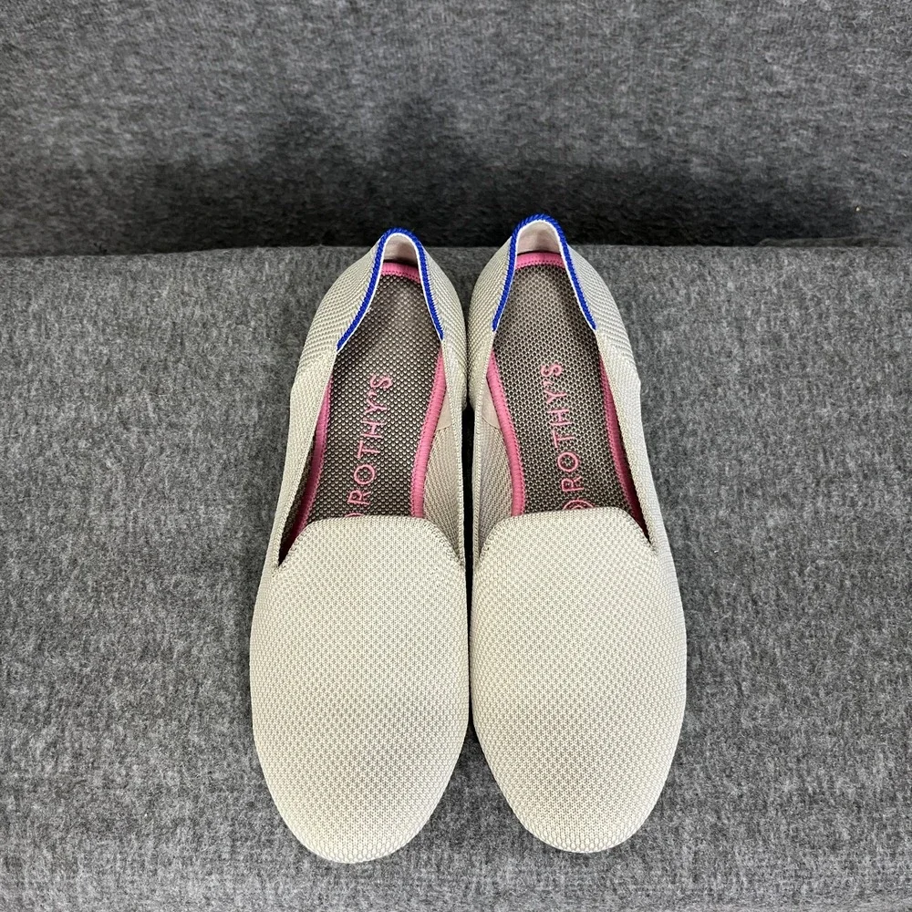 Rothy's The Loafer Double Stitch Linen Tan Cream Slip On Shoes Women's Size‎ 8.5